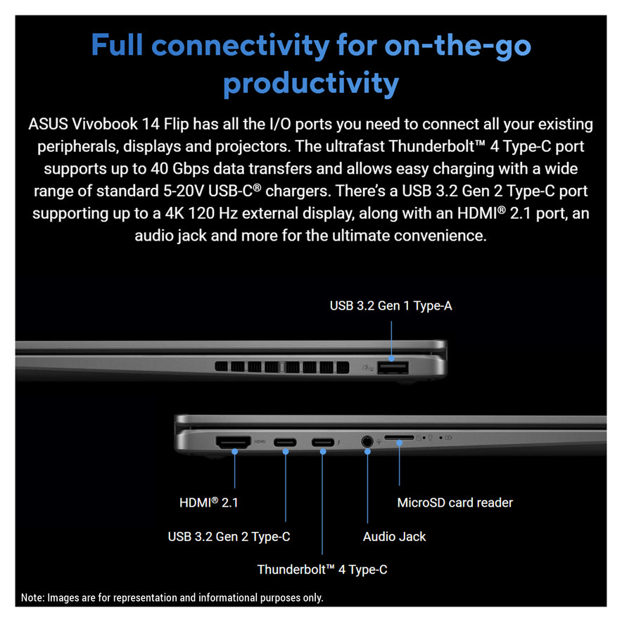 ASUS Vivobook Flip Copilot+ Laptop, Ultra 7-256V, 14" WUXGA (1920 x 1200) OLED Touchscreen,  Arc Graphics, Backlit Chiclet Keyboard