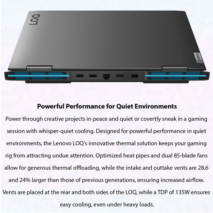 Lenovo LOQ Gaming Laptop, 16" WUXGA Display , Intel Core i7-13700H, RTX NVIDIA GeForce RTX 4060, Windows 11 Home, Storm Grey - Teknoraks