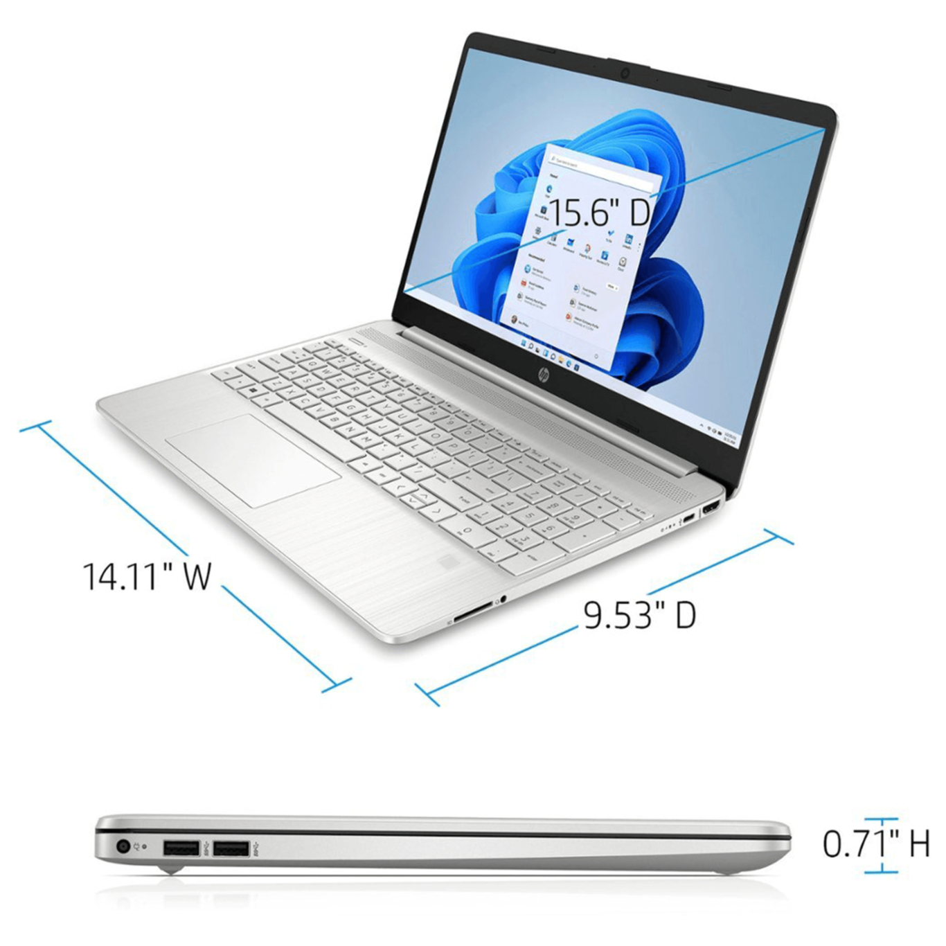 HP Laptop, 15.6" Touch-Screen Full HD Display, Intel Core i7-1255U, Intel Iris Xe Graphics, Windows 11 Home, Natural Silver - Teknoraks