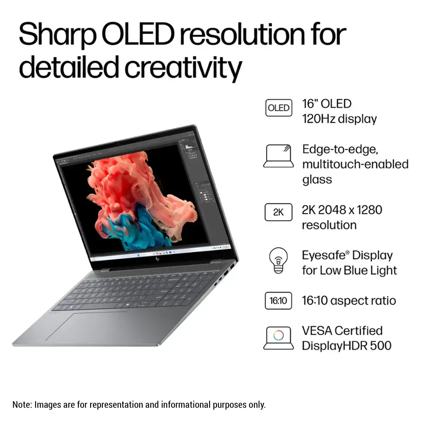 HP OmniBook X AI 16 Laptop, Ultra 7-255H, 16" 2K (2048x1280) OLED Touchscreen, RTX4050
