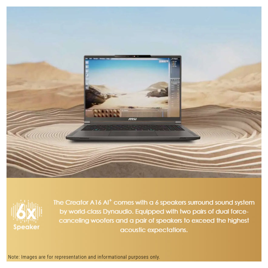 MSI Creator A16 AI+ Laptop, Ryzen AI 9 HX370, 16" UHD+ (3840x2400) 120Hz, RTX4070, W11 Pro