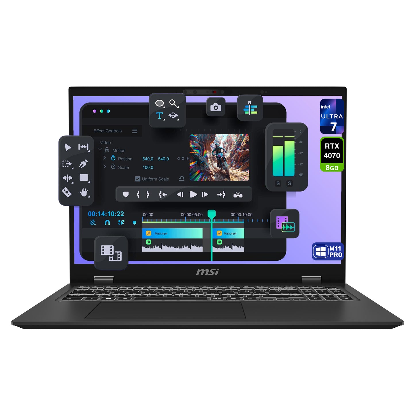 MSI Prestige 16AI Studio Laptop, Ultra 7-155H, 16" QHD+ (2560x1600), RTX4070