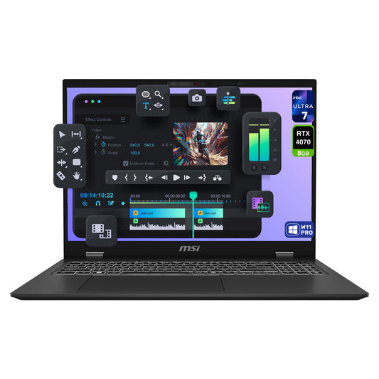 MSI Prestige 16AI Studio Laptop, Ultra 7-155H, 16" QHD+ (2560x1600), RTX4070