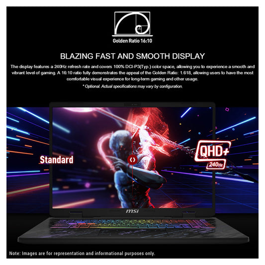 MSI Pulse 16 AI Gaming Laptop, Ultra 9-185H, 16" QHD+ (2560x1600), RTX4070