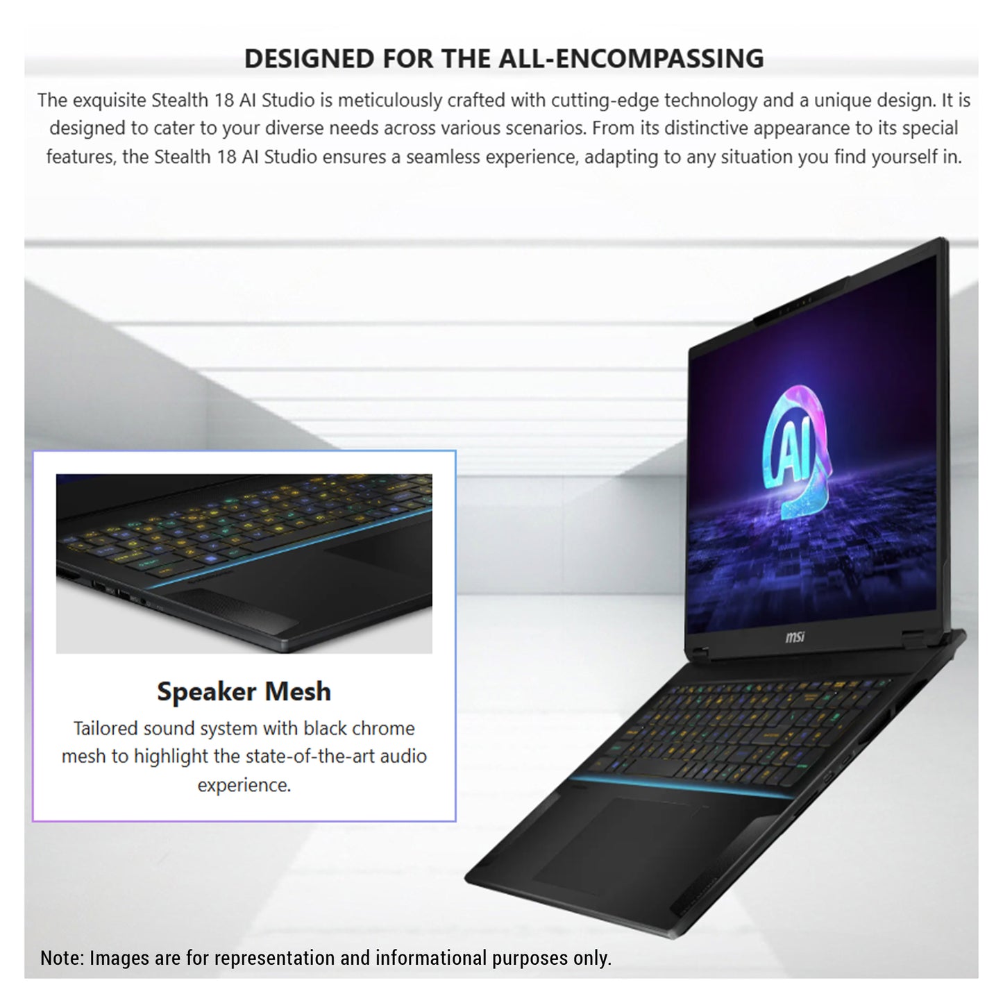 MSI Stealth 18 AI Studio Gaming Laptop, Ultra 9-185H, 18” QHD+ (2560x1600) 240Hz, RTX4080, W11Home (Used-Good)