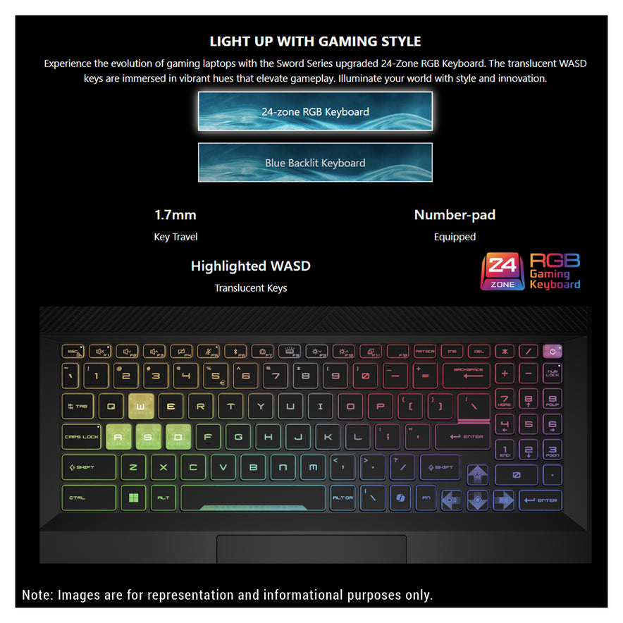 MSI Sword 16HX Gaming Laptop, i7-14650HX, 16" FHD+, RTX4060