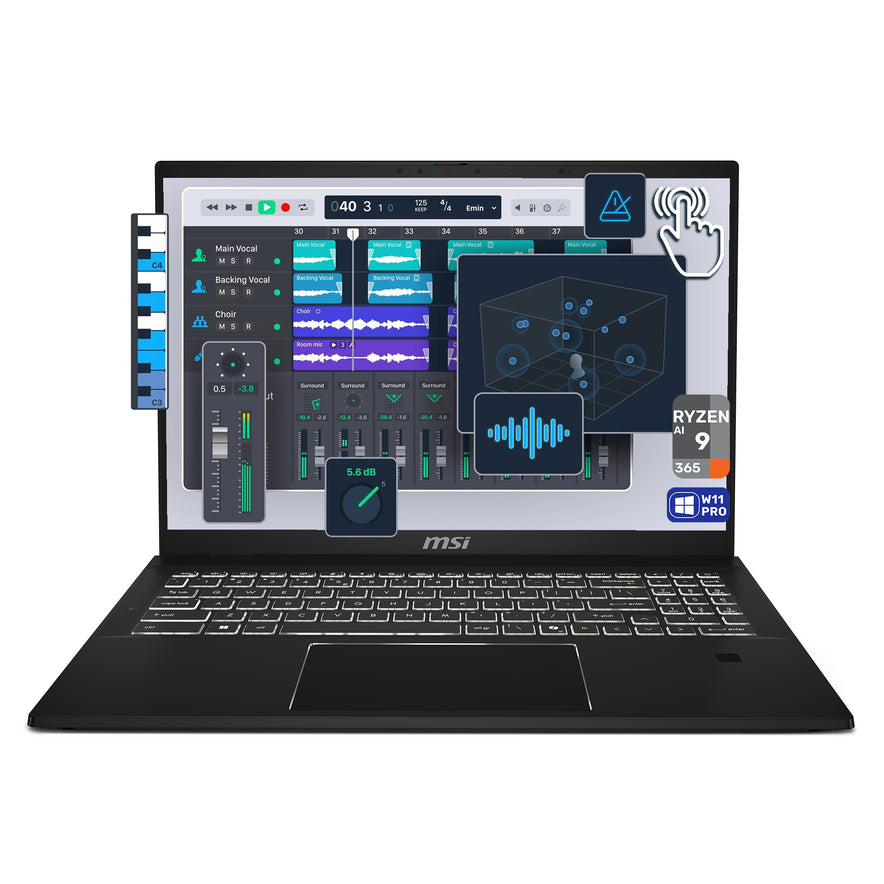 MSI Summit A16 AI+ Laptop, Ryzen AI 9-365, 16" QHD+ (2560x1600) Touchscreen, W11 Pro