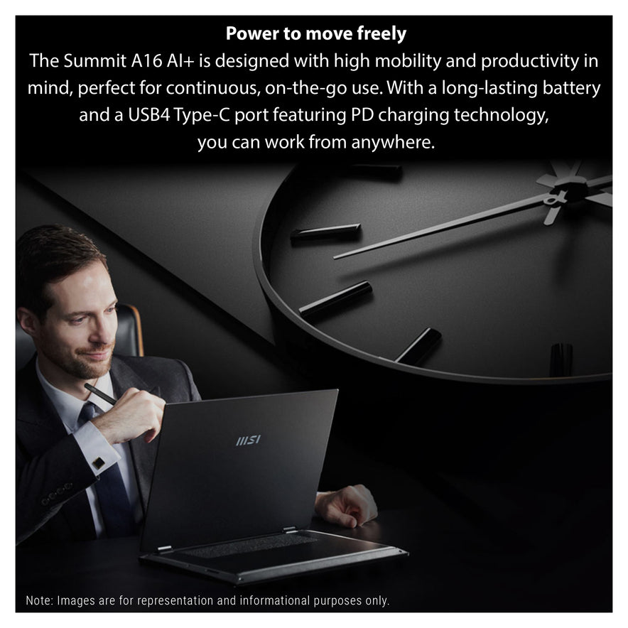 MSI Summit A16 AI+ Laptop, Ryzen AI 9-365, 16" QHD+ (2560x1600) Touchscreen, W11 Pro