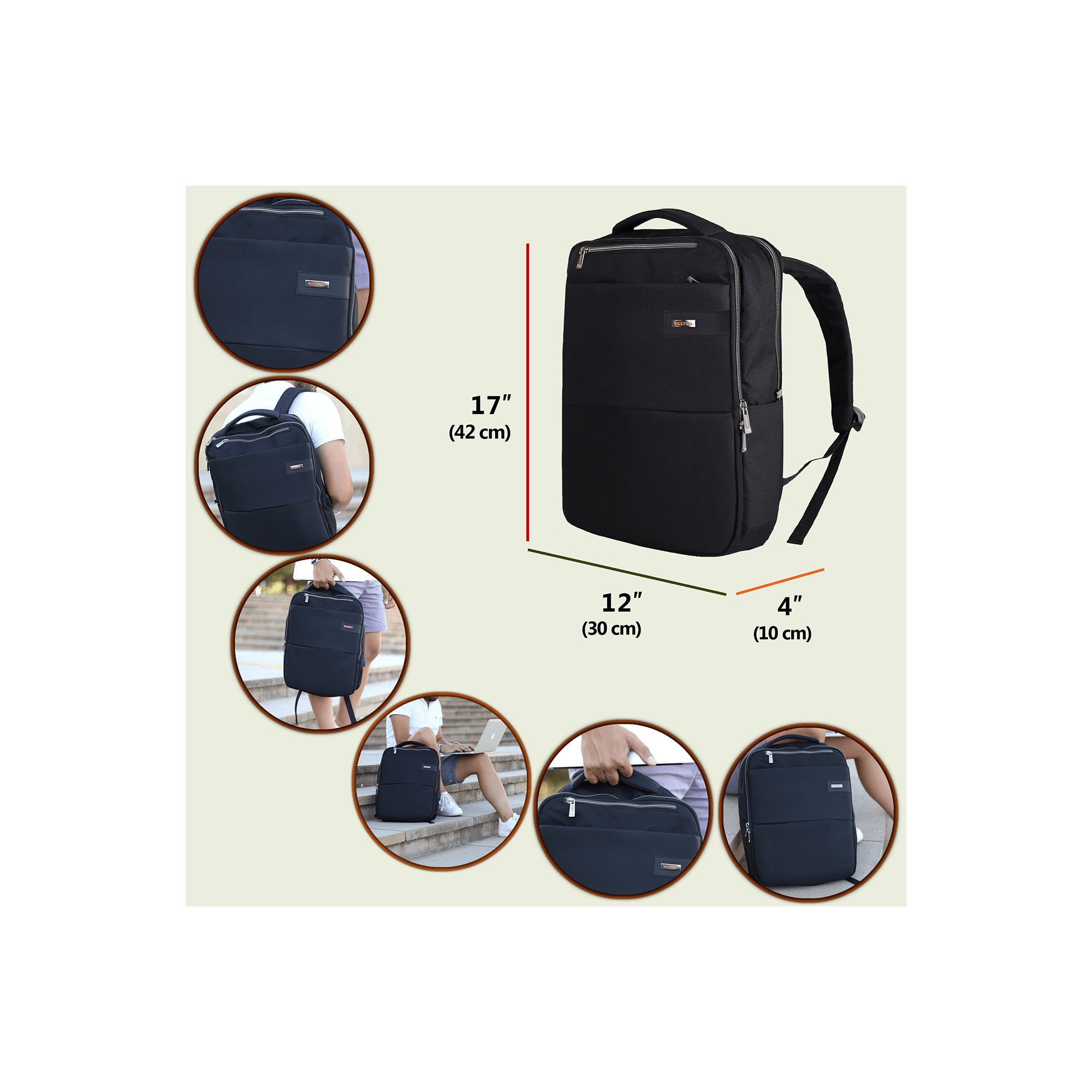 NPO Compact Laptop Backpack, with USB Charging Port, Fits 17.3" - Teknoraks