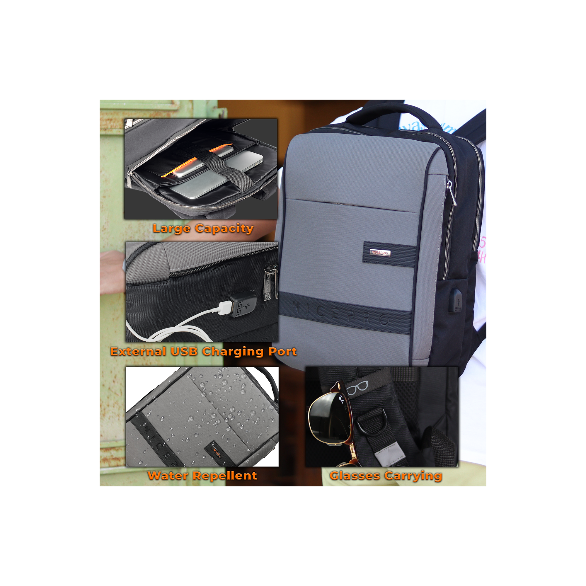 NPO Prestige Laptop Backpack, With USB Charging Port, Fits 15.6"
