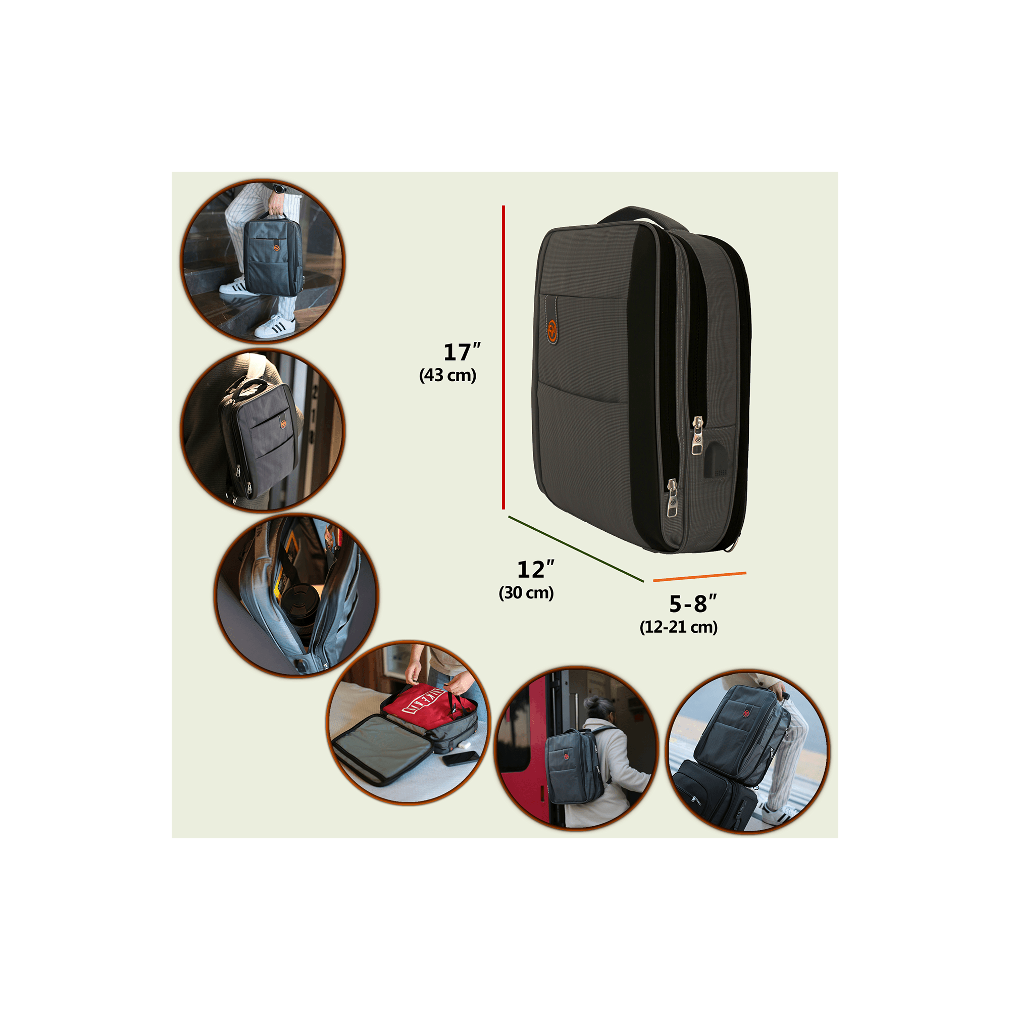 NPO Travela Laptop 40lt Backpack, With USB Charging Port, Fits 15.6"