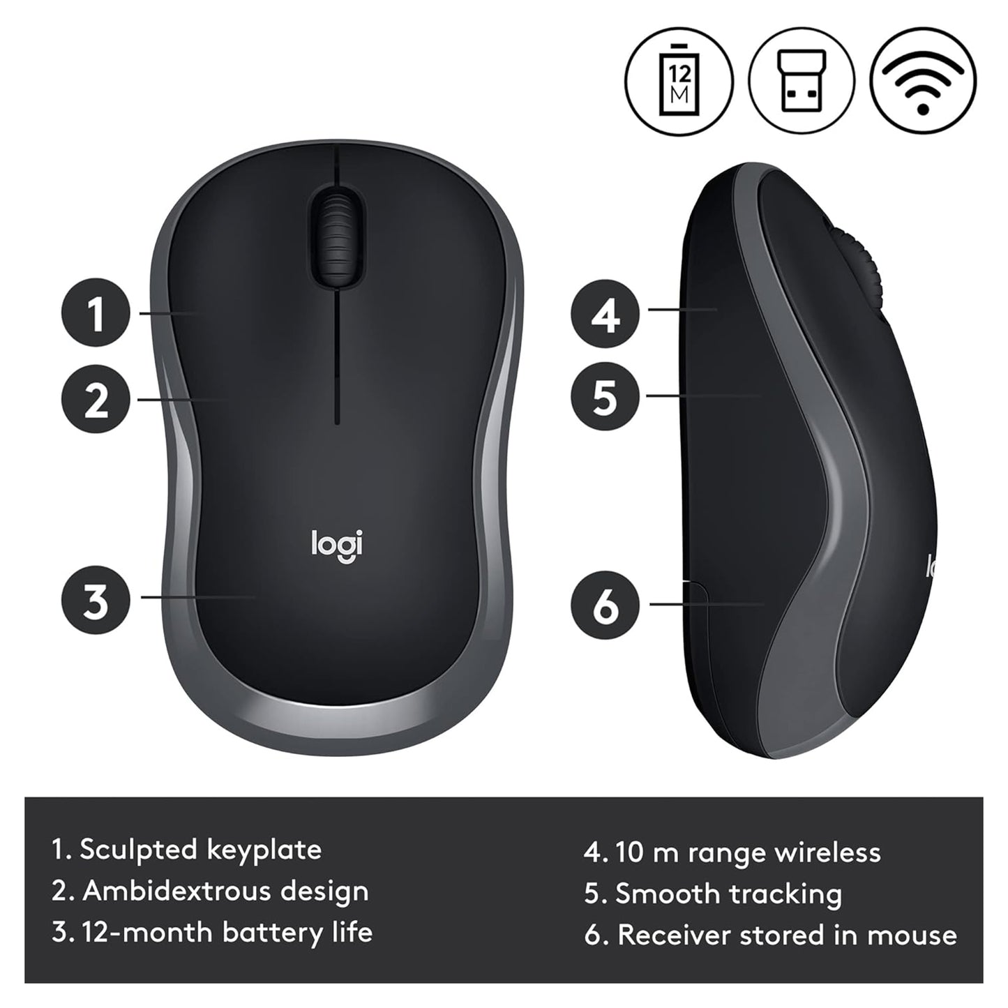 Logitech M185 Wireless Mouse - Swift Gray