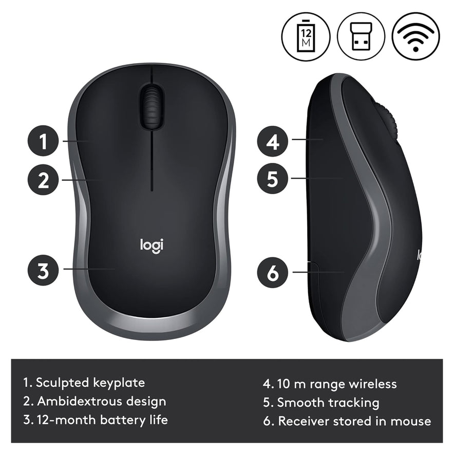 Logitech M185 Wireless Mouse - Swift Gray