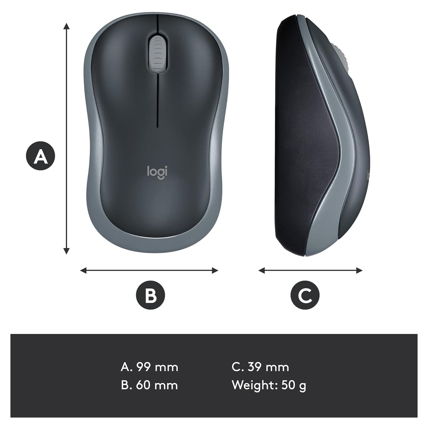 Logitech M185 Wireless Mouse - Swift Gray