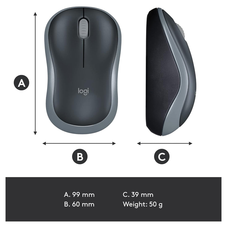 Logitech M185 Wireless Mouse - Swift Gray