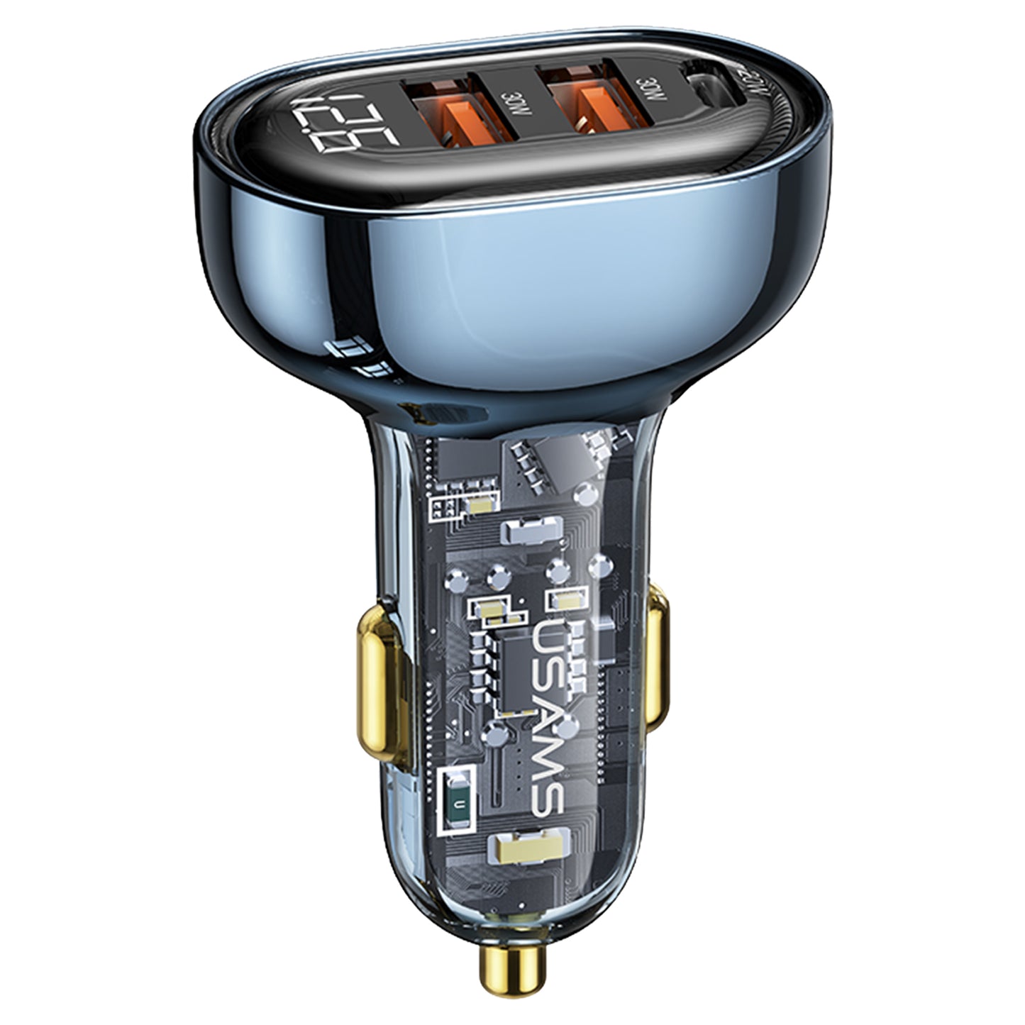 Usams 80W PD+ Digital Display Transparent , 3 Ports Super Fast Car Charger Adapter