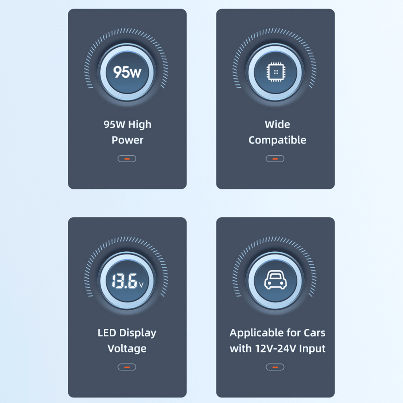 Usams 95W PD+ Digital Display Transparent, 2 Ports Super Fast Car Charger Adapter, Grey - Teknoraks