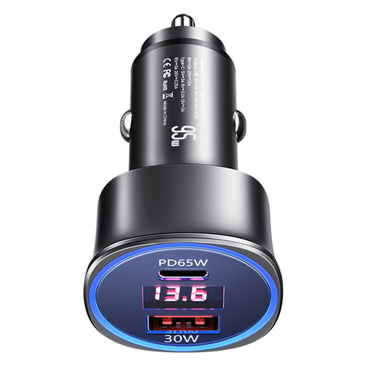 Usams 95W PD+ Digital Display Transparent, 2 Ports Super Fast Car Charger Adapter, Grey - Teknoraks