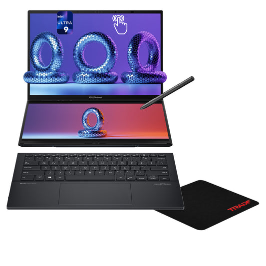 Asus Zenbook Duo Dual Laptop, Ultra 9-185H, 14'' WUXGA (1980x1200) OLED Touchscreen, Inkwell Gray + Traix MousePad