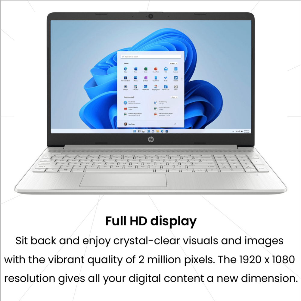 HP Laptop, 15.6" Touch-Screen Full HD Display, Intel Core i7-1255U, Intel Iris Xe Graphics, Windows 11 Home, Natural Silver - Teknoraks