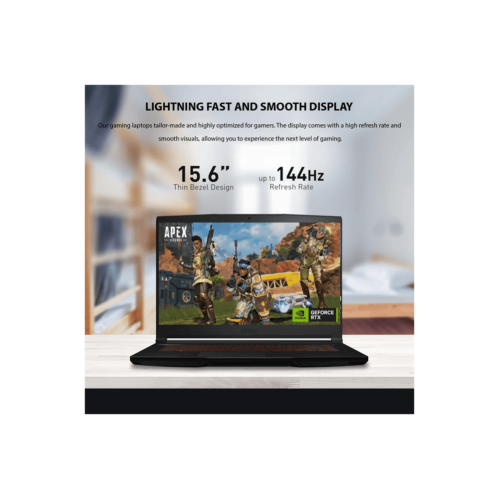 MSI THIN GF63 Gaming Laptop, 15.6" FHD Display, Intel Core i5-12450H, NVIDIA GeForce RTX 2050, Windows 11 Home, Black