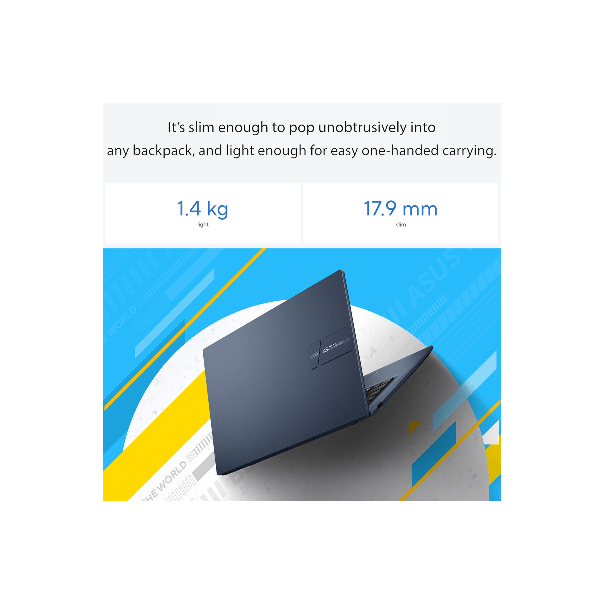ASUS Vivobook 14 Laptop, 14” FHD Display, Intel Core i5-1235U CPU, Intel Iris Xe Graphics,  Windows 11 Home, Quiet Blue