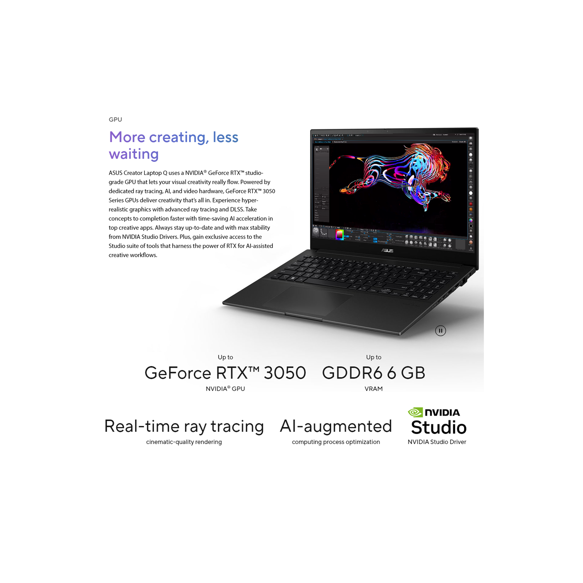 ASUS Creator Laptop, 15.6" Full HD Display, Intel Core i7-13620H, NVIDIA Geforce RTX 3050, Backlit Keyboard, Windows 11 Home, Black
