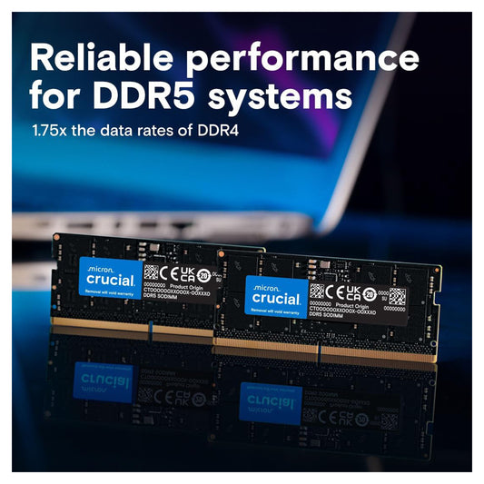 Crucial 64GB DDR5 RAM, 5600MHz (or 5200MHz or 4800MHz) Laptop Memory Kit, SODIMM 262-Pin - CT2K32G56C46S5