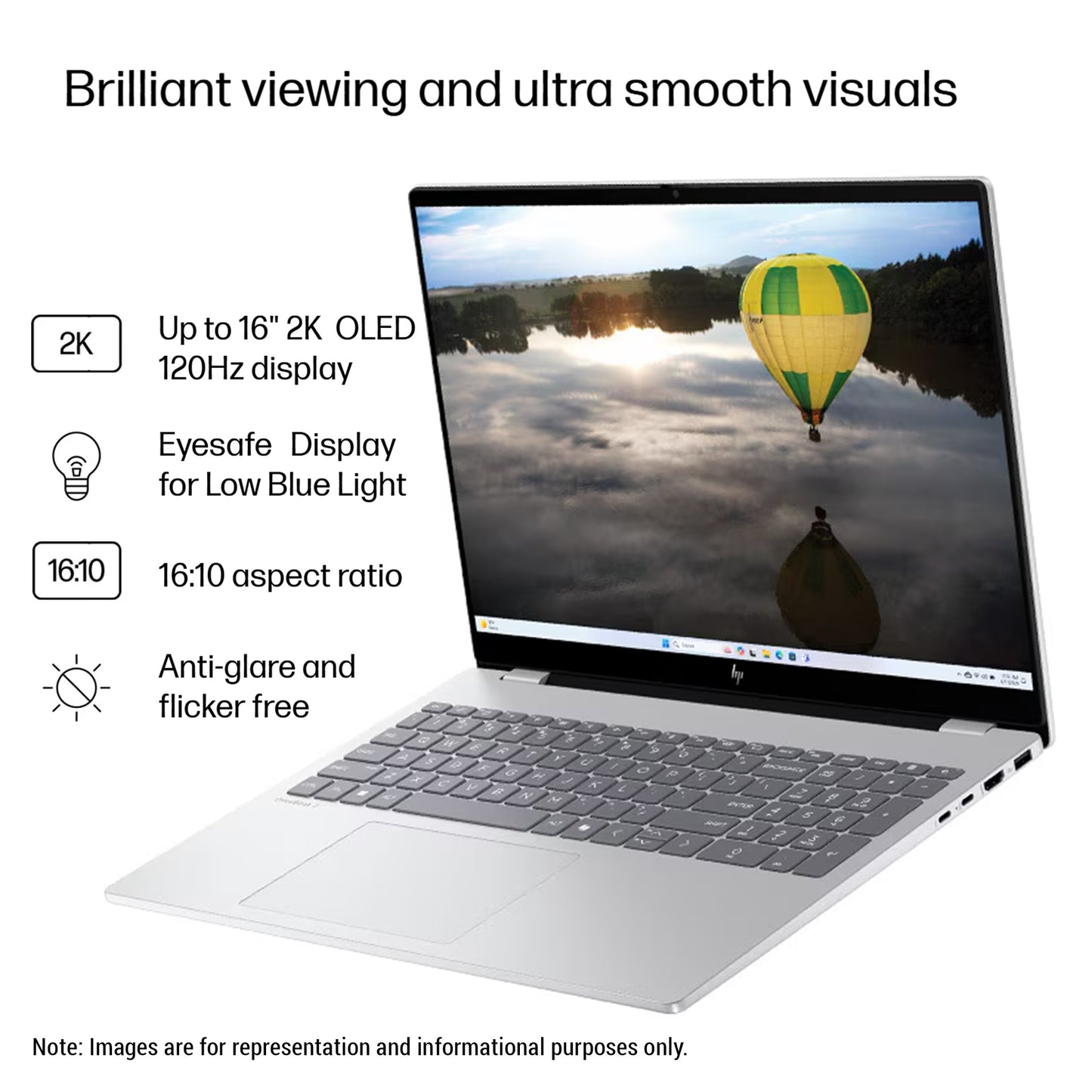 HP OmniBook 7 Laptop, Intel 9-270H, 16" 2K (2048x1280) OLED 120Hz Touchscreen, Gray