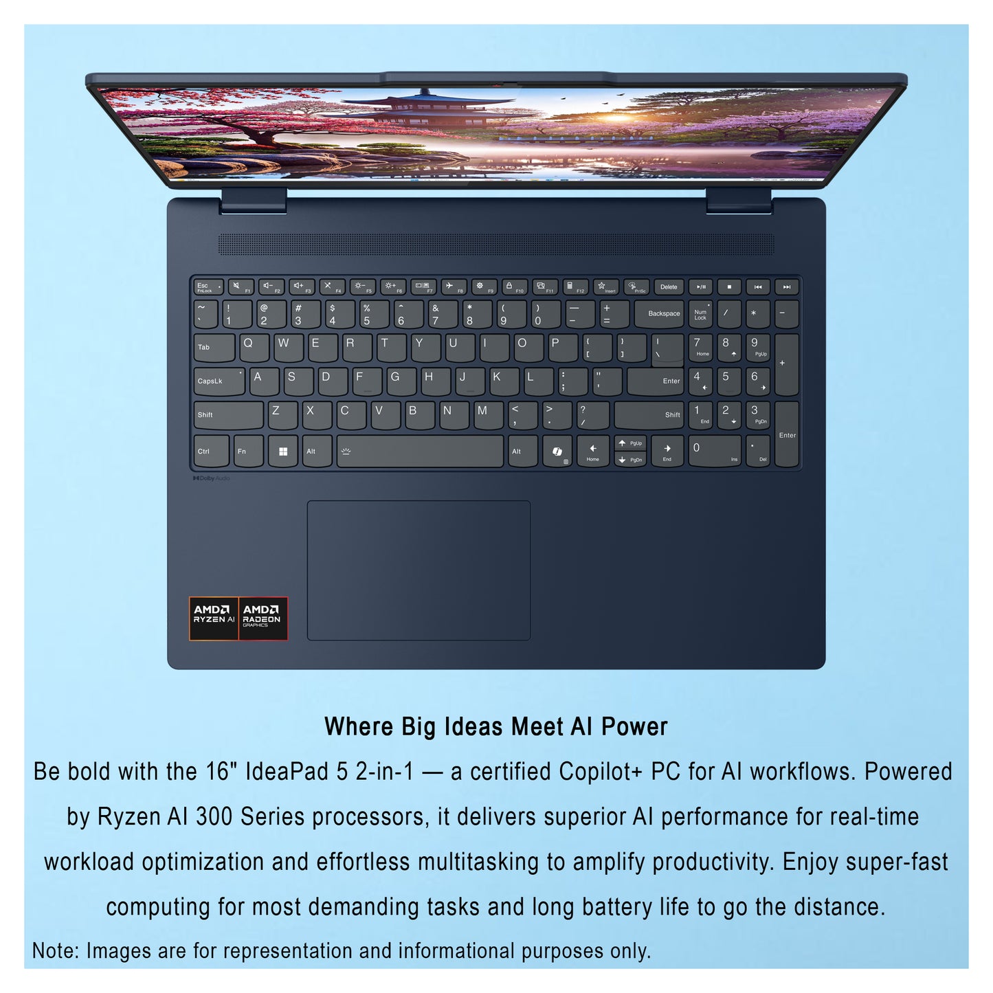 Lenovo IdeaPad 5 2-in-1 Copilot+ Laptop, AMD Ryzen AI 7-350, 16" WUXGA (1920x1200) Touchscreen, Radeon 860M Graphics, Backlit Keyboard