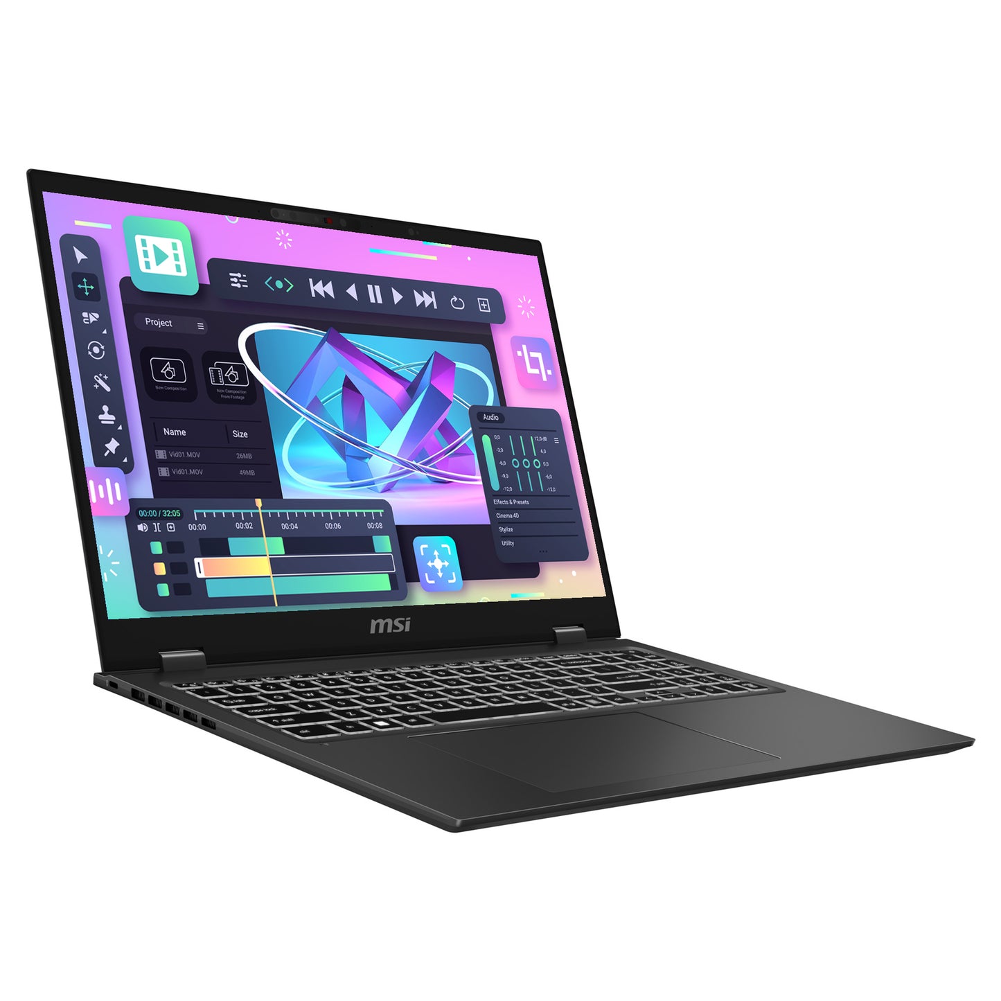 MSI Prestige 16 AI Studio EVO Laptop, Ultra 9-185H, 16" UHD+ (3840x2400), RTX4070