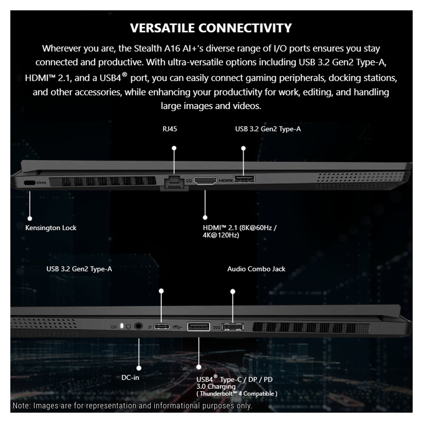 MSI Stealth A16 AI+ Gaming Laptop, Ryzen AI 9 HX-370, 16" QHD+ (2560x1600) 240Hz, RTX 5070 Ti, RGB Backlit Keyboard, W11 Pro