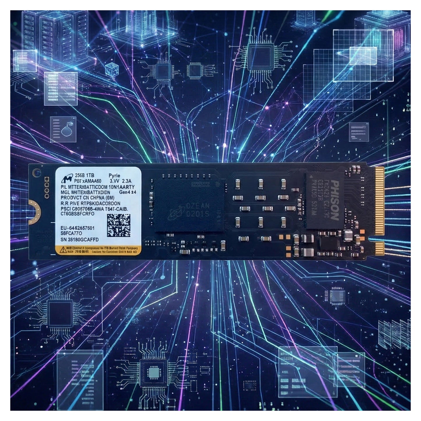 Micron 2500 1TB m.2 NVMe Gen 4x4 3.3V 2.5A 2280 Solid State SSD, MTFDKBA1T0QGN-1BN1AABGA