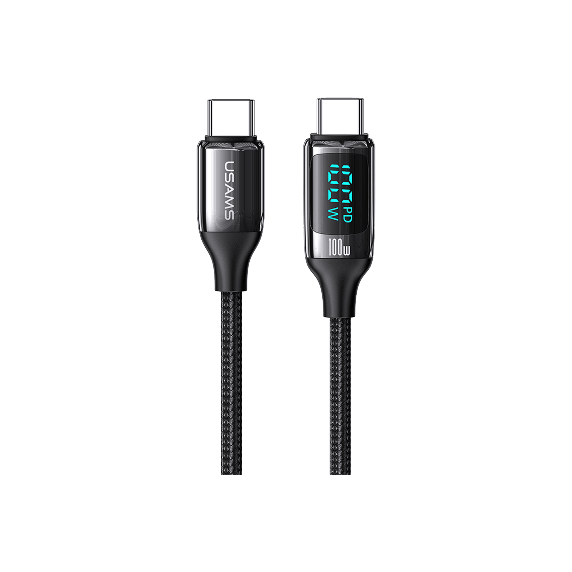 Usams USB C to USB C 100W Digital Display PD Cable 4ft, 5A Fast Type C Charger(Black)