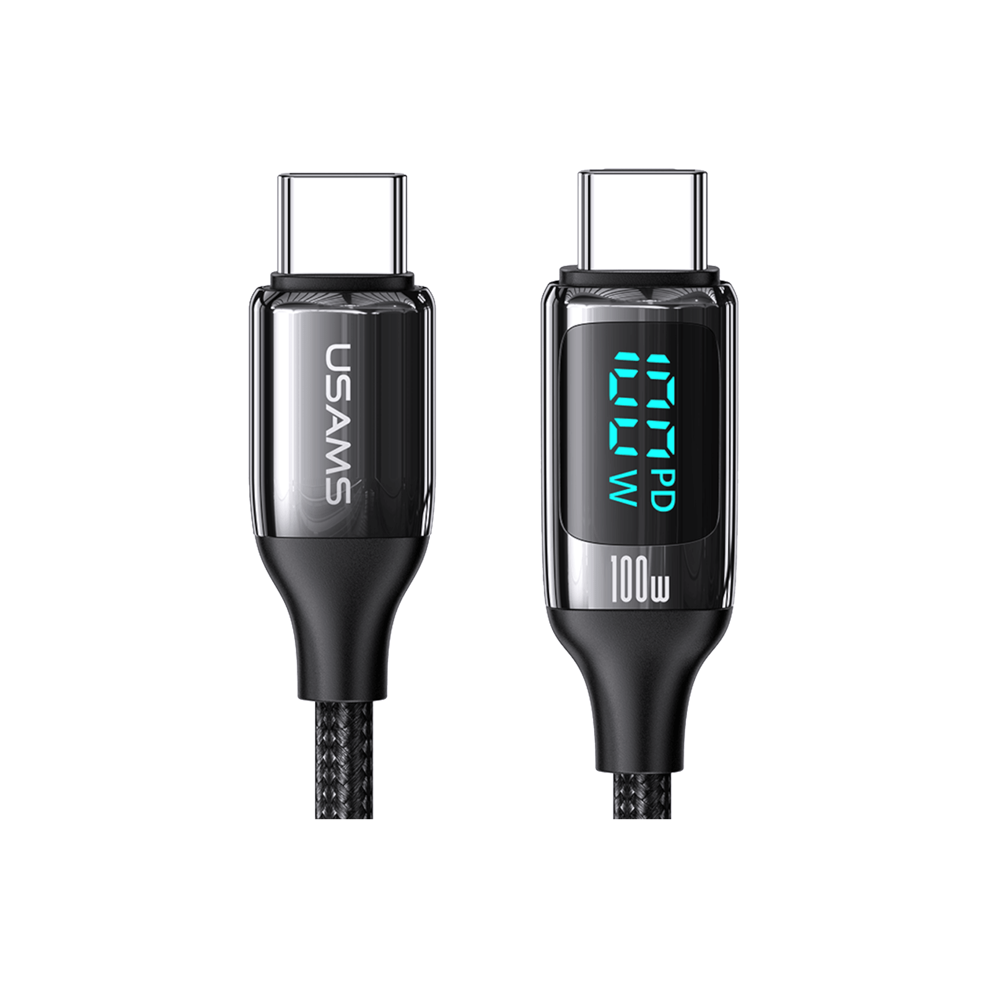 Usams USB C to USB C 100W Digital Display PD Cable 4ft, 5A Fast Type C Charger(Black)