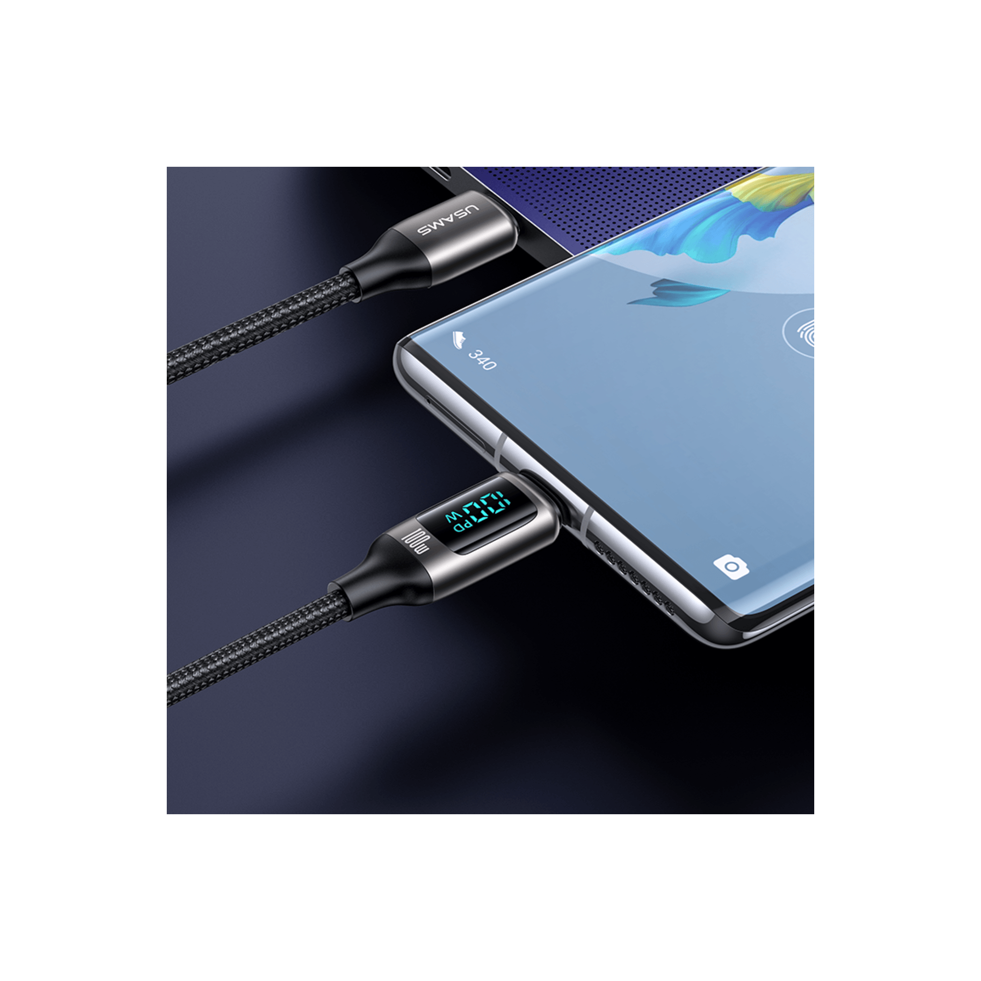 Usams USB C to USB C 100W Digital Display PD Cable 4ft, 5A Fast Type C Charger(Black)